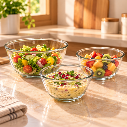 BOROSIL  GLASS BOWLS  X3 (500ML+ 750ML+1 L) ROUND