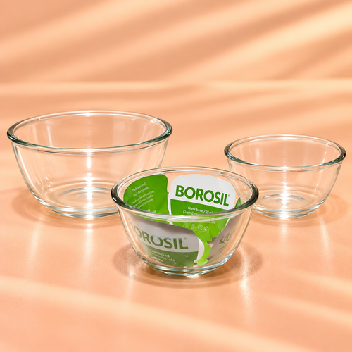 BOROSIL  GLASS BOWLS  X3 (500ML+ 750ML+1 L) ROUND