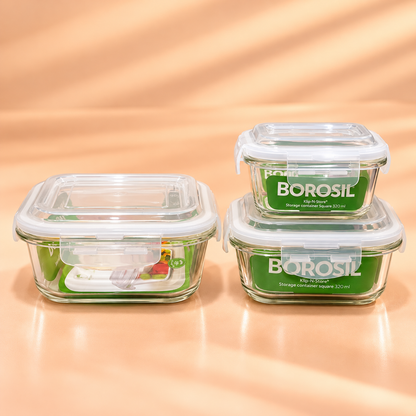 BOROSIL  KLIP-N-STORE X3 (320ML+ 520ML+800 ML) SQUARE